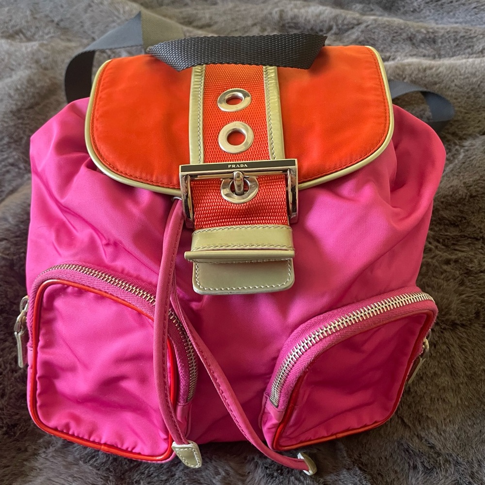 Vintage Nylon Prada Pink and Orange Backpack